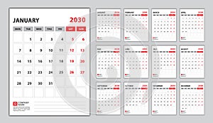 Calendar 2030 week start monday, wall calendar 2030 year, desk calendar 2030 design vector set 12 months, Poster, planner,