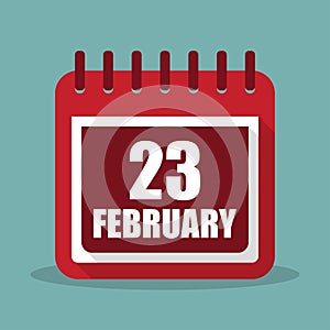Calendar with 23 february in a flat design. Vector illustration