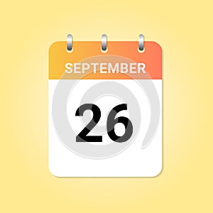 Daily calendar 26th of September month on white paper note