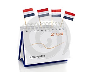 Calendar with 27 April as dutch kingsday