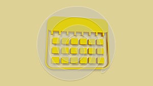 Calendar 3d icon isolated on yellow background. Event reminder symbol. 4K