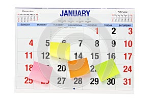 Calendar with Adhesive Note Papers