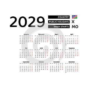 Calendar 2029 Afrikaans language with Namibia public holidays. photo