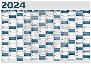 2024 calendar annual planner pocket business year vector