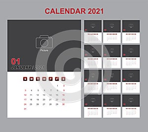 Calendar annual vector template year 2021 for office, layout corporate and company with vertical.