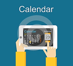 Calendar application on mobile phone. Reminder concept.