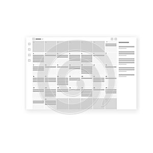 Calendar application Wireframe, programm prototype Vector Illustration.