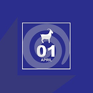 Calendar April 1 icon illustration with chinese zodiac or shio goat logo design. Chinese New Year, year of goat. Chinese holiday