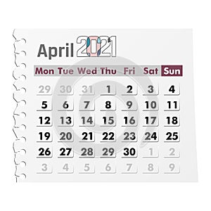 Calendar April 2021