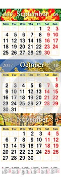 Calendar for autumnal months 2017