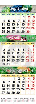 Calendar for autumnal months 2017