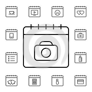 Calendar, camera flat vector icon in calendar pack