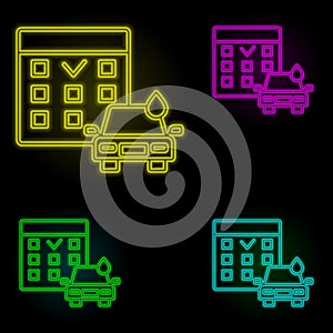 Calendar carwash neon color set icon. Simple thin line, outline vector of car wash icons for ui and ux, website or mobile