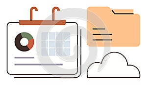 Data Management Visualization with Calendar, File Folder, and Cloud Storage