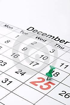 A calendar with Christmas day marked photo