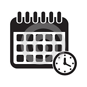 Calendar with clock icon. Calendar on the wall. Vector illustration.