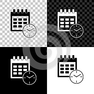 Calendar and clock icon isolated on black, white and transparent background. Schedule, appointment, organizer, timesheet