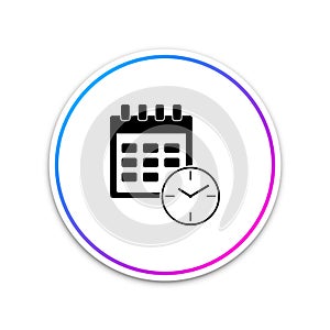 Calendar and clock icon isolated on white background. Schedule, appointment, organizer, timesheet, time management