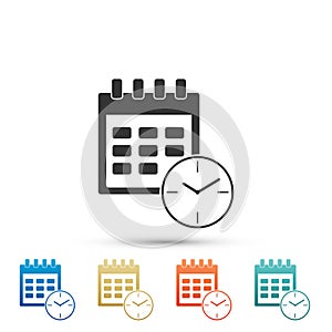 Calendar and clock icon isolated on white background. Schedule, appointment, organizer, timesheet, time management