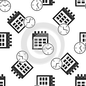 Calendar and clock icon seamless pattern on white background.Schedule, appointment, organizer, timesheet, time