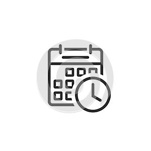 Calendar clock icon vector, line outline art of reminder symbol, event scheduling symbol isolated clipart