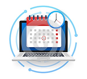 Calendar and clock icon. Wall calendar. Important, schedule, appointment date. Vector stock illustration.