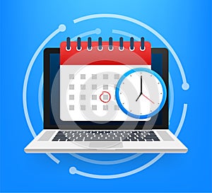 Calendar and clock icon. Wall calendar. Important, schedule, appointment date. Vector stock illustration.