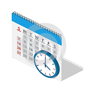 Calendar and clock in isometric.