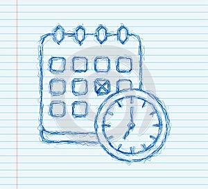 Calendar and clock line icon. Schedule concepts. sketch icon. Modern flat design graphic elements. Vector illustration