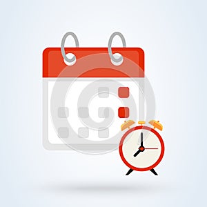 Calendar and clock sign icon or logo. Schedule or appointment concept. important date, flat design vector illustration
