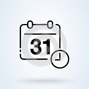 Calendar and clock sign line icon or logo. appointment, important date concept. Scheduler vector linear illustration