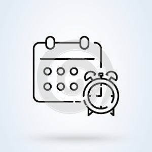 Calendar and clock sign line icon or logo. Schedule or appointment concept. important date, linear design vector illustration