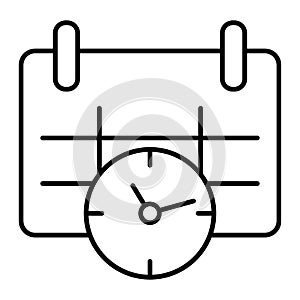 Calendar and clock thin line icon. Date and time vector illustration isolated on white. Appointment graph outline style