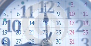 Calendar and clock. Time concept