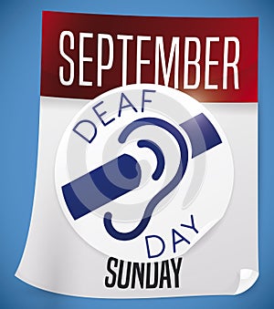 Calendar with Commemorative Button to Celebrate Deaf Day in September, Vector Illustration