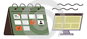 Calendar and Computer Screen Representing Scheduling and Task Management