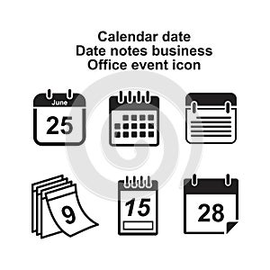 Calendar date, Date notes business, office event icon template black color editable. Calendar date symbol Flat vector illustration