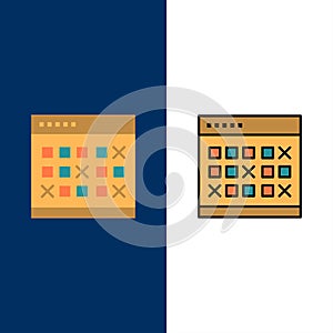 Calendar, Date, Event, Events, Month, Schedule, Timetable  Icons. Flat and Line Filled Icon Set Vector Blue Background