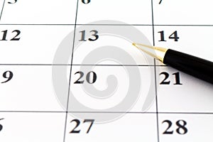 Calendar date Planner day week month with black pen