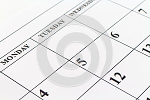 Calendar date Planner day week month