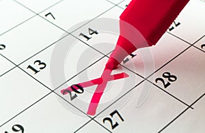 Calendar date Planner day week month with red marker