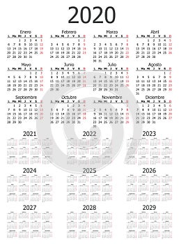 Calendar dates by month through to 2029 photo