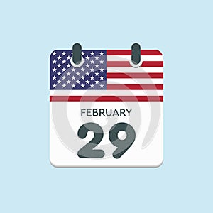 Calendar day 29 February, leap year, flag USA