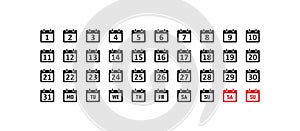 Calendar day and data, big simple icon set for your web design in vector flat