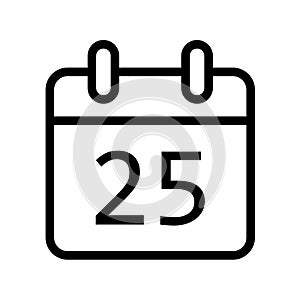 Calendar day twenty five date icon