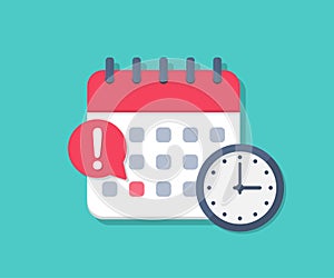 Calendar deadline with clock in a flat design