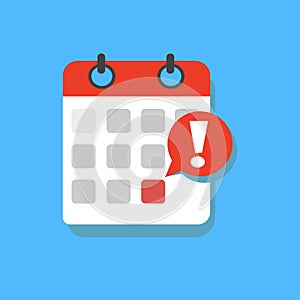 Calendar deadline or event reminder notification vector icon, flat cartoon agenda symbol with selected important day and notice