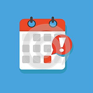 Calendar deadline or event reminder notification vector icon, flat cartoon agenda symbol with selected important day and notice