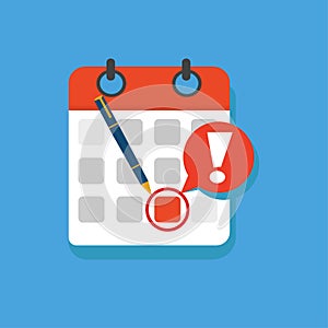 Calendar deadline or event reminder notification vector icon, flat cartoon agenda symbol with selected important day and notice