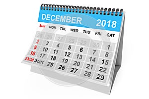 Calendar December 2018. 3d Rendering